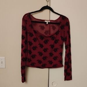 Chic Long Sleeve Floral Top - Burgundy